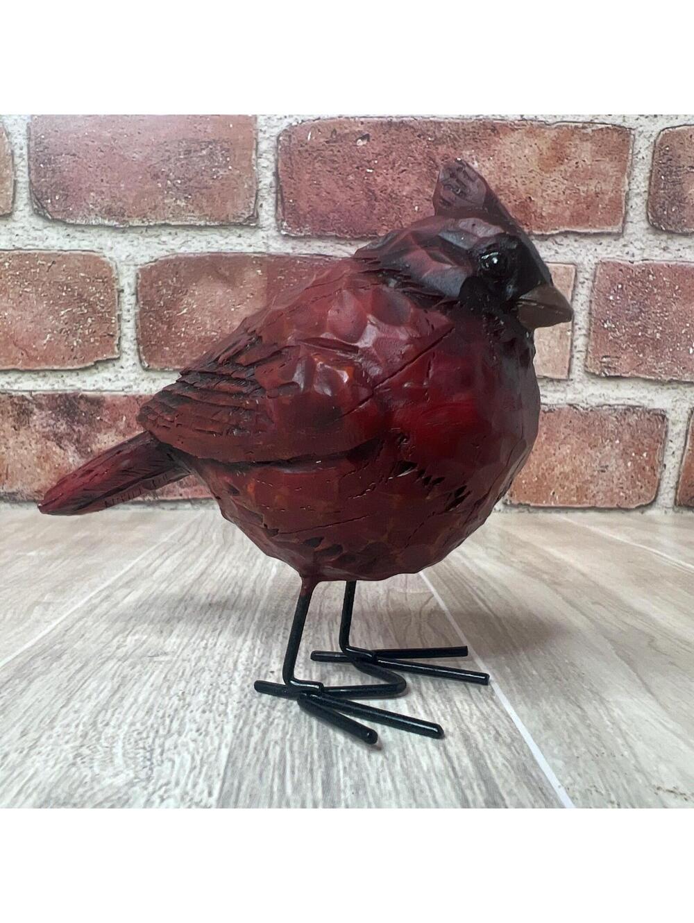 Small Rustic Winter Holiday Cardinal Metal Leg Song Bird Home Figurine
